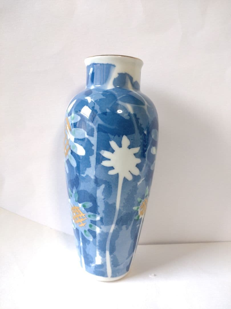 花瓶 フラワーベース 花柄 陶器 ひまわり/向日葵/ヒマワリ 蚤の市 レトロ 和