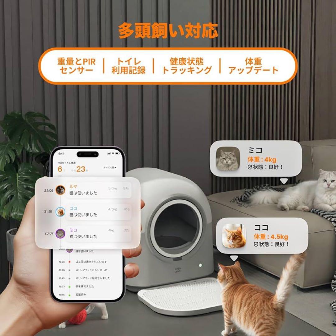HHOLOVE全自動猫トイレ AI搭載センサー ダブル脱臭 PIR検知 多頭飼い