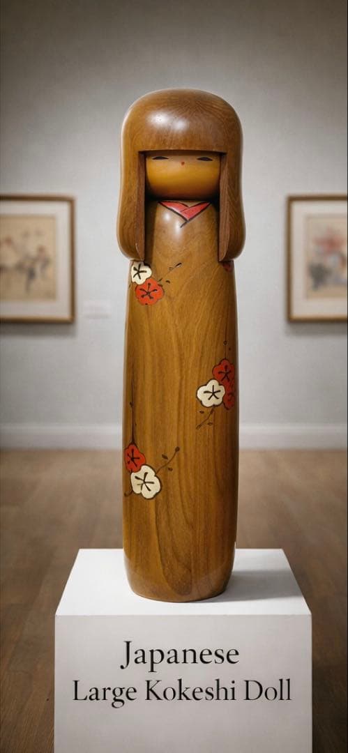 大型 卯三郎こけし 梅柄 約30cm Japanese Kokeshi Doll