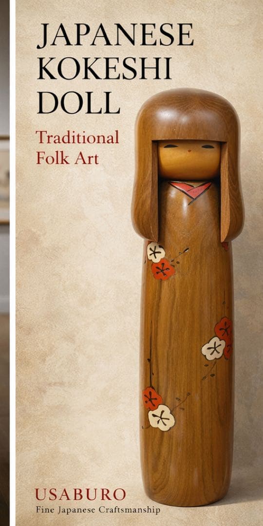 大型 卯三郎こけし 梅柄 約30cm Japanese Kokeshi Doll