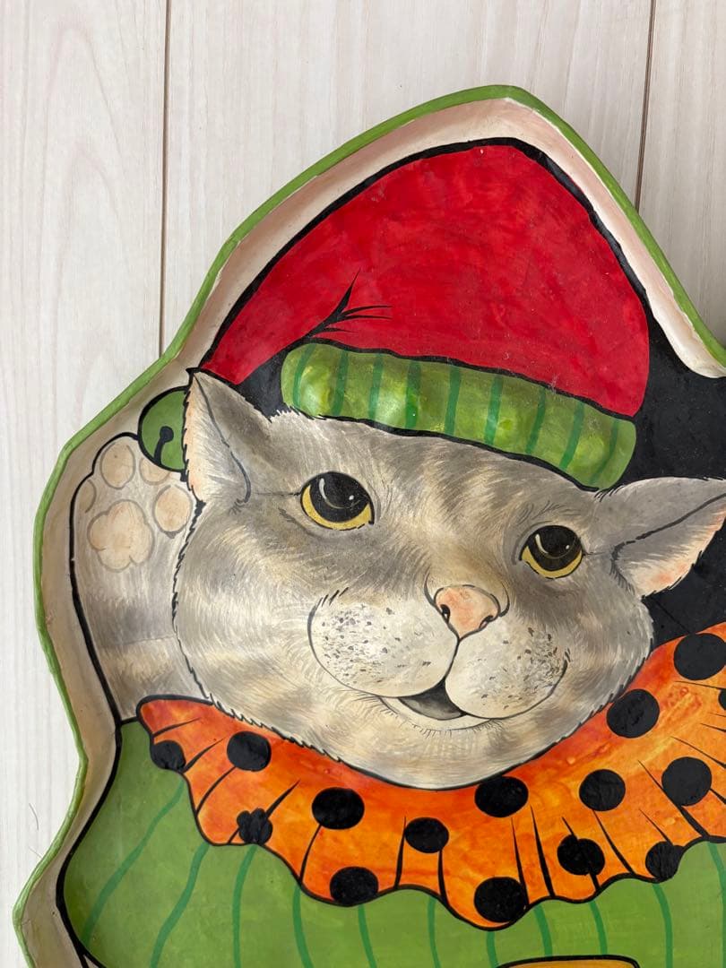 【舶来品展購入】猫張子トレイ 顔部分立体造りインテリア神戸港アンティーク