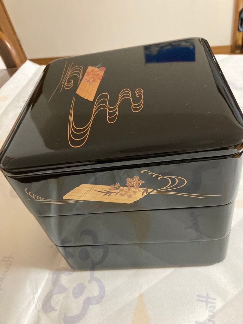 越前漆器　美品　花筏蒔絵　3段重　木製漆塗り