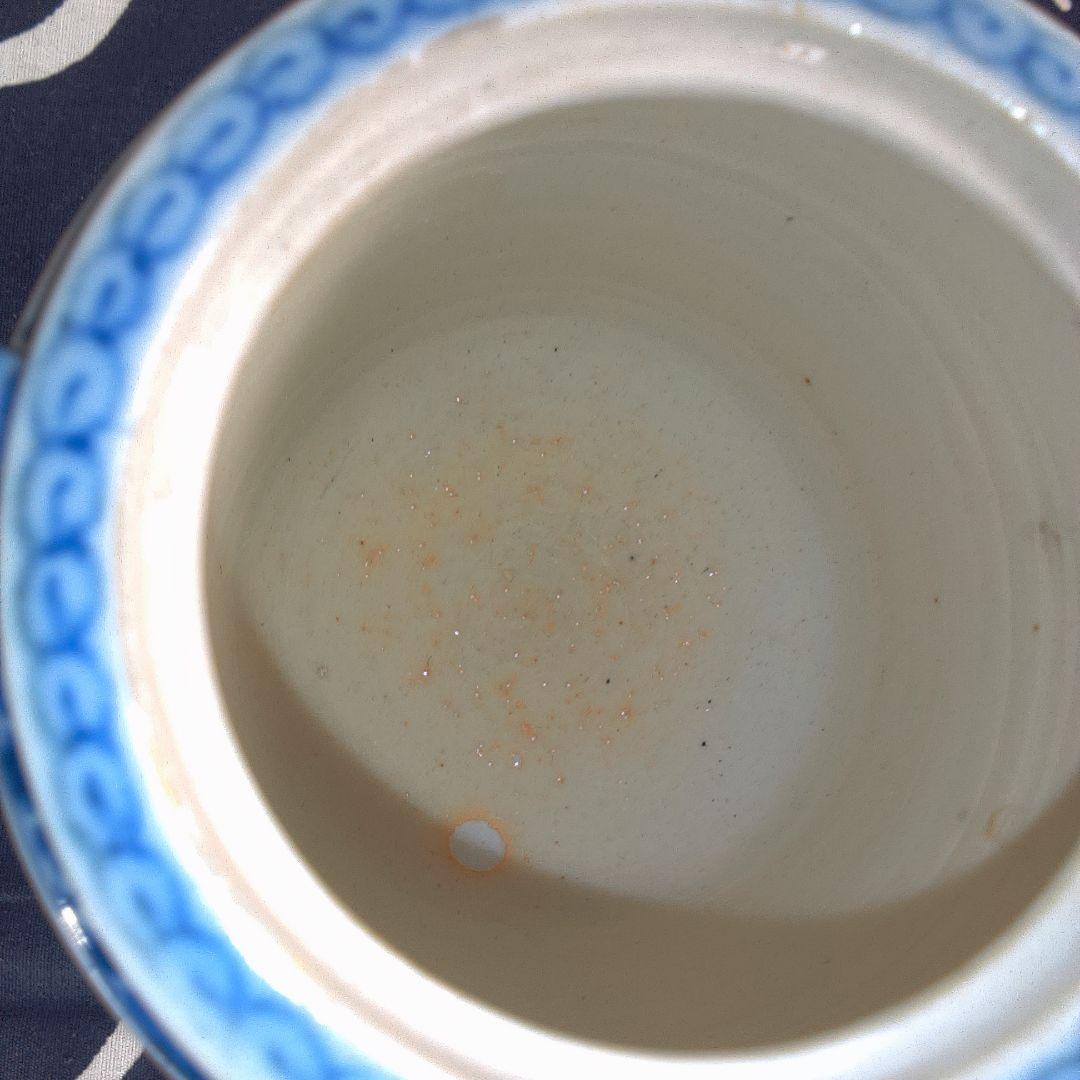 骨董２ 香炉 フタ無し青白磁 花柄装飾 花器