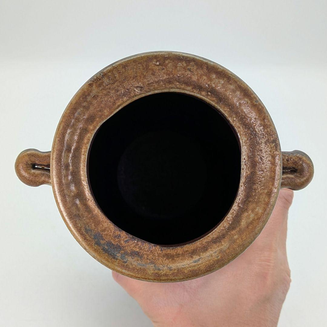 清水賢司 備前焼 耳付花入 共箱 花器 フラワーベース 花瓶 花生 茶道具 在銘