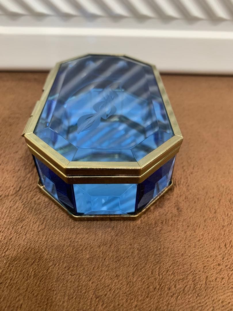アンティーク ジュエリーボックス 小物入れ セット 金縁 ブルーガラス 蘭