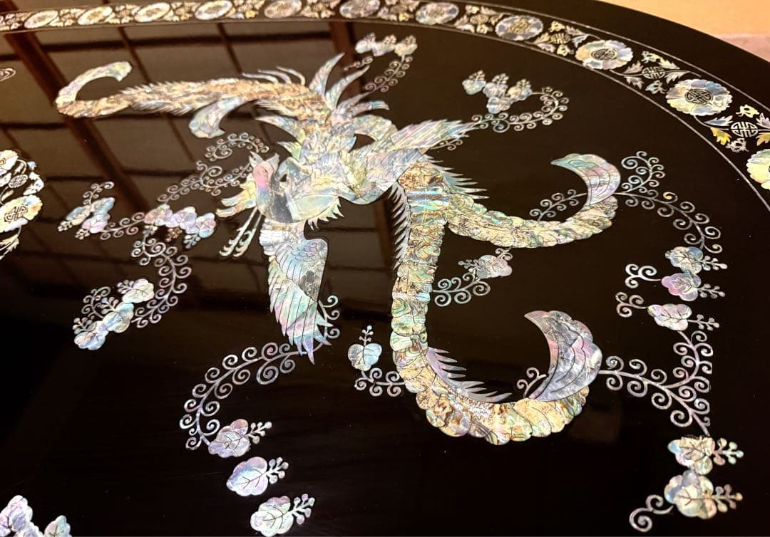 貝細工 螺鈿細工宝尽図 平卓 中国古玩 唐物 テーブル 机 アンティーク 工芸品
