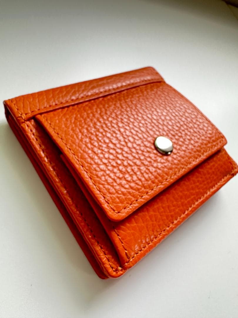 YOSHINA よしな 牛革 コンパクト 二つ折り財布 オレンジ レザー