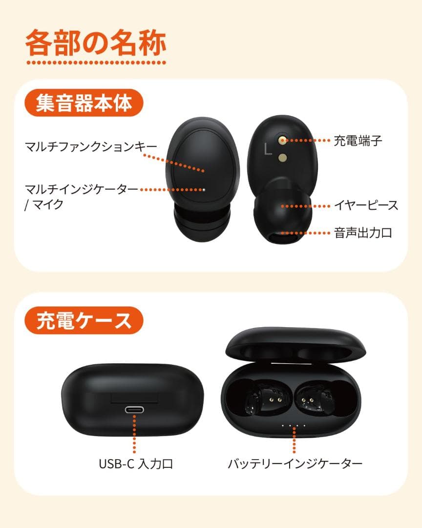 イヤホンとしても使える ワイヤレス集音器 ブラック