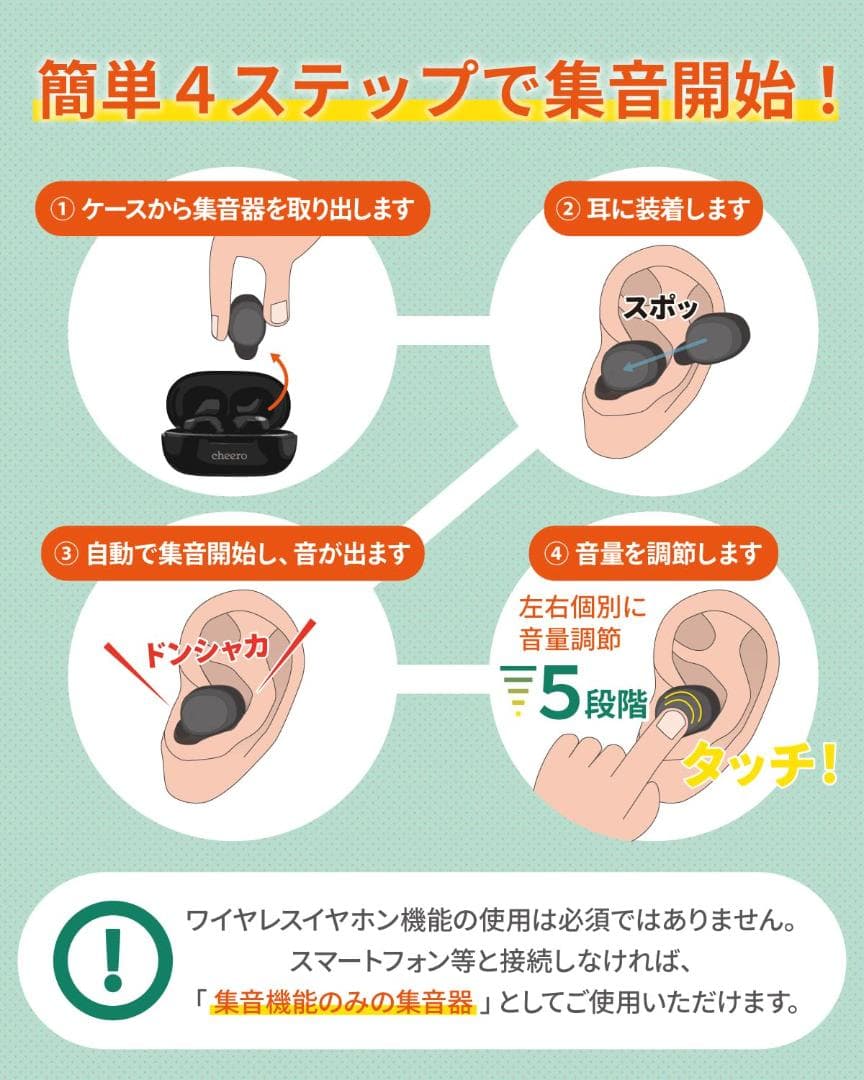 イヤホンとしても使える ワイヤレス集音器 ブラック
