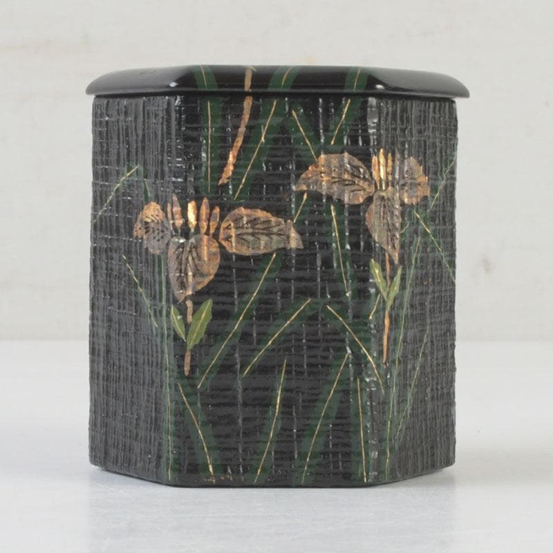 茶道具　山中塗　中村宗悦作　黒一閑　杜若蒔絵　茶器　共布共箱　V　9948