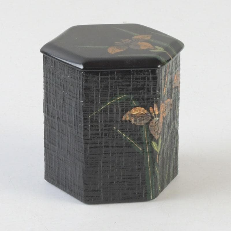 茶道具　山中塗　中村宗悦作　黒一閑　杜若蒔絵　茶器　共布共箱　V　9948
