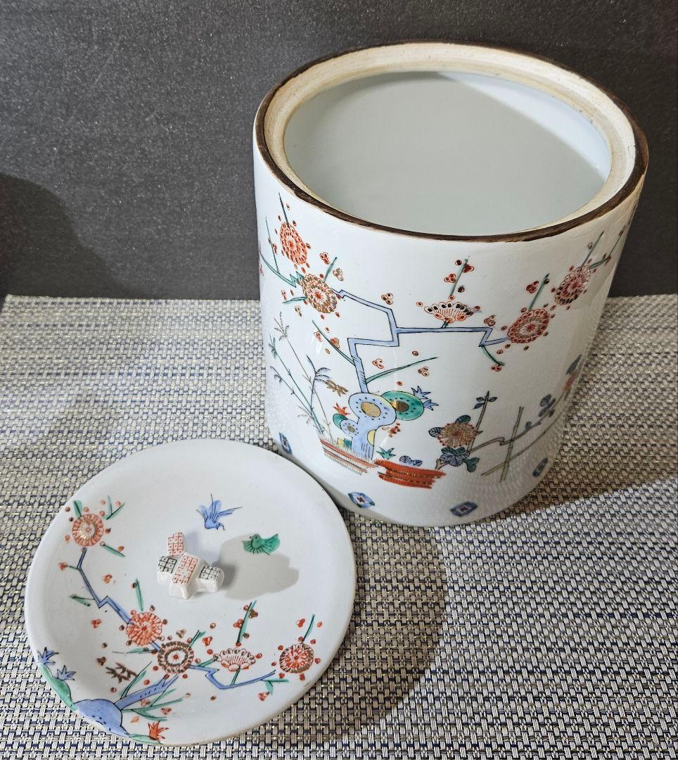 大正時代～昭和　錦手　柿右衛門手　梅に鶯　生垣の図　水指　茶道具　茶器