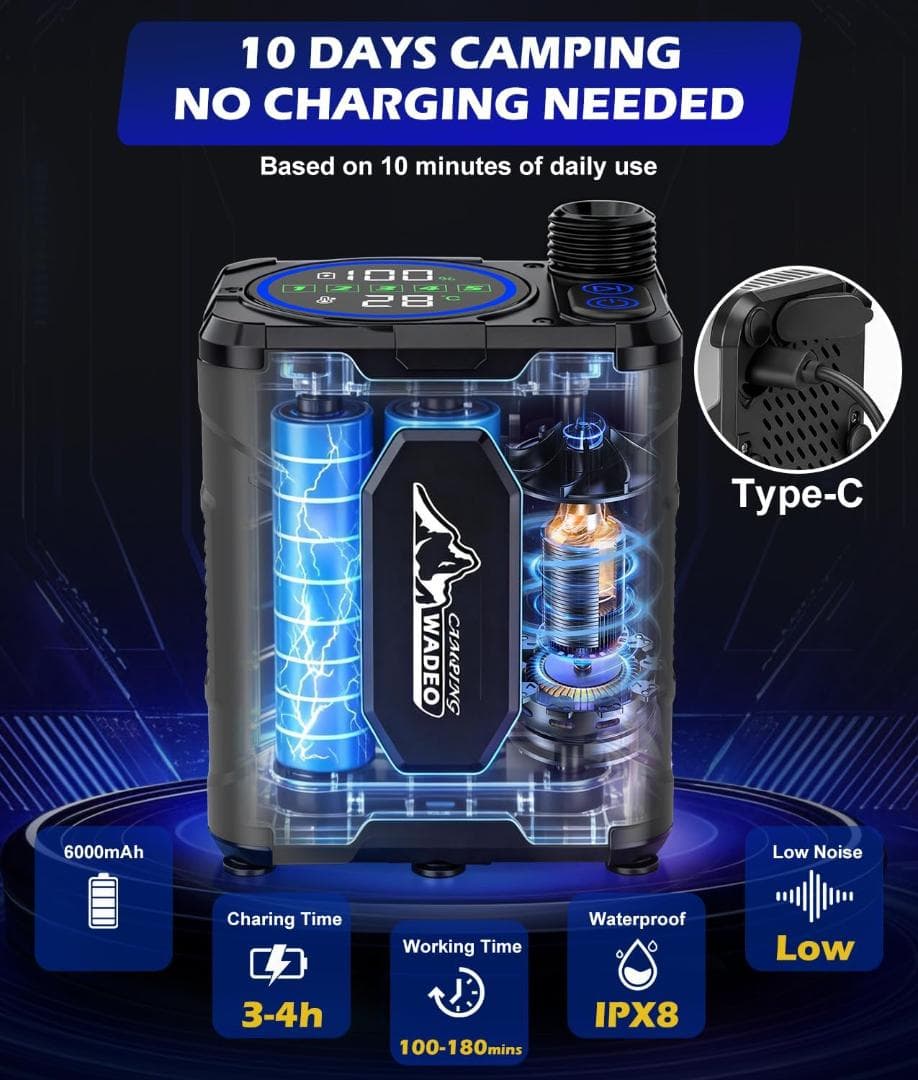 ポータブルシャワー 電気給湯器 投げ込みヒーター 2000W 温度計付