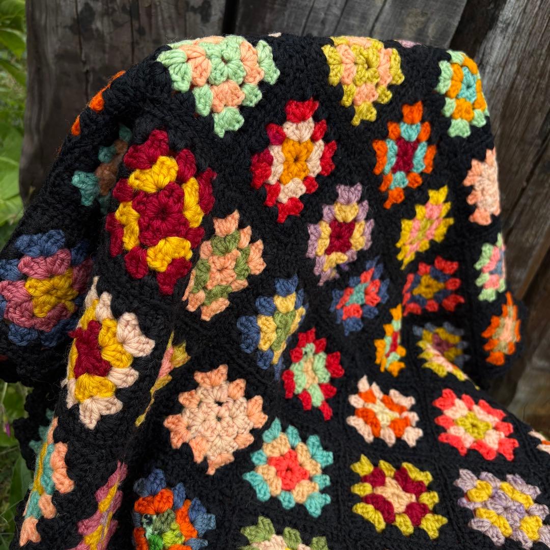 【USA vintage】グラニーブランケット スクエア 鍵編み クロシェ