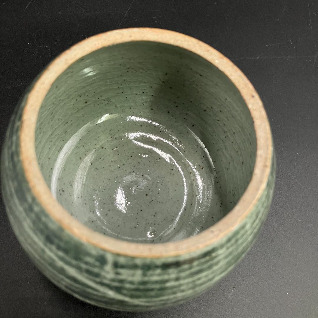 田村正二 新潟 陶芸家 青磁釉 刷毛目 香炉 共蓋 三足 作家物 R8SA334