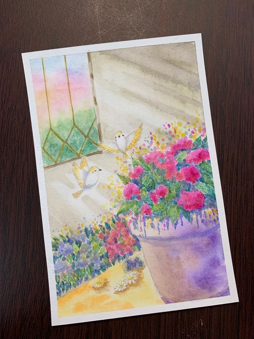 水彩画　ペンタスの花盛り　値段は※900円です