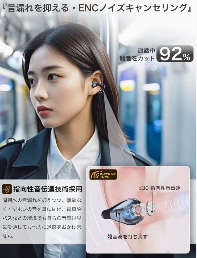 Earaku SoundClip F803 ワイヤレスイヤホン イヤーカフ型