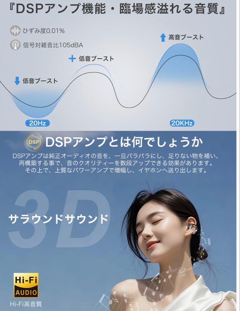 Earaku SoundClip F803 ワイヤレスイヤホン イヤーカフ型
