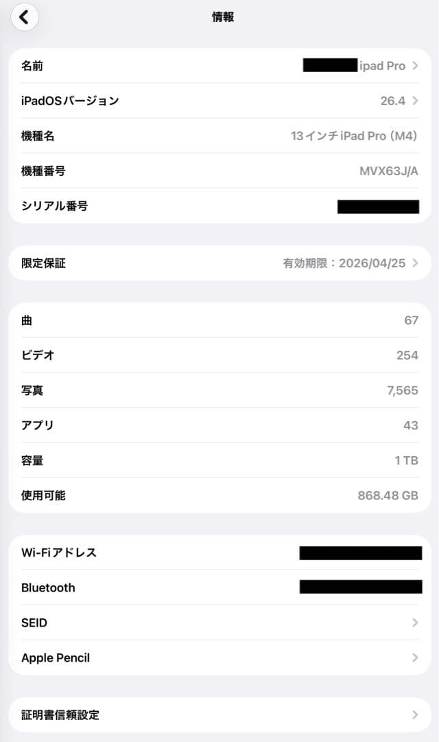 Apple iPad Pro【M4】13インチ Wi-Fiモデル 1TB