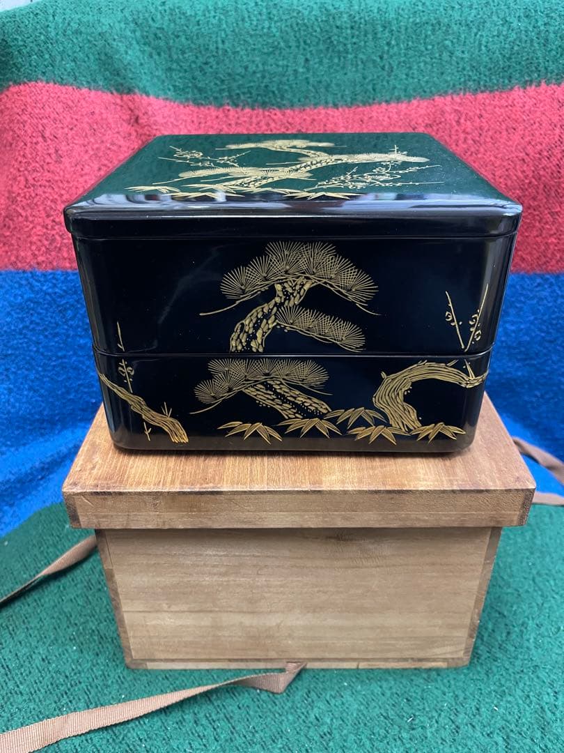 WAKO 銀座和光 漆器 重箱 二段 松竹梅 約19cm 木箱付き 伝統工芸