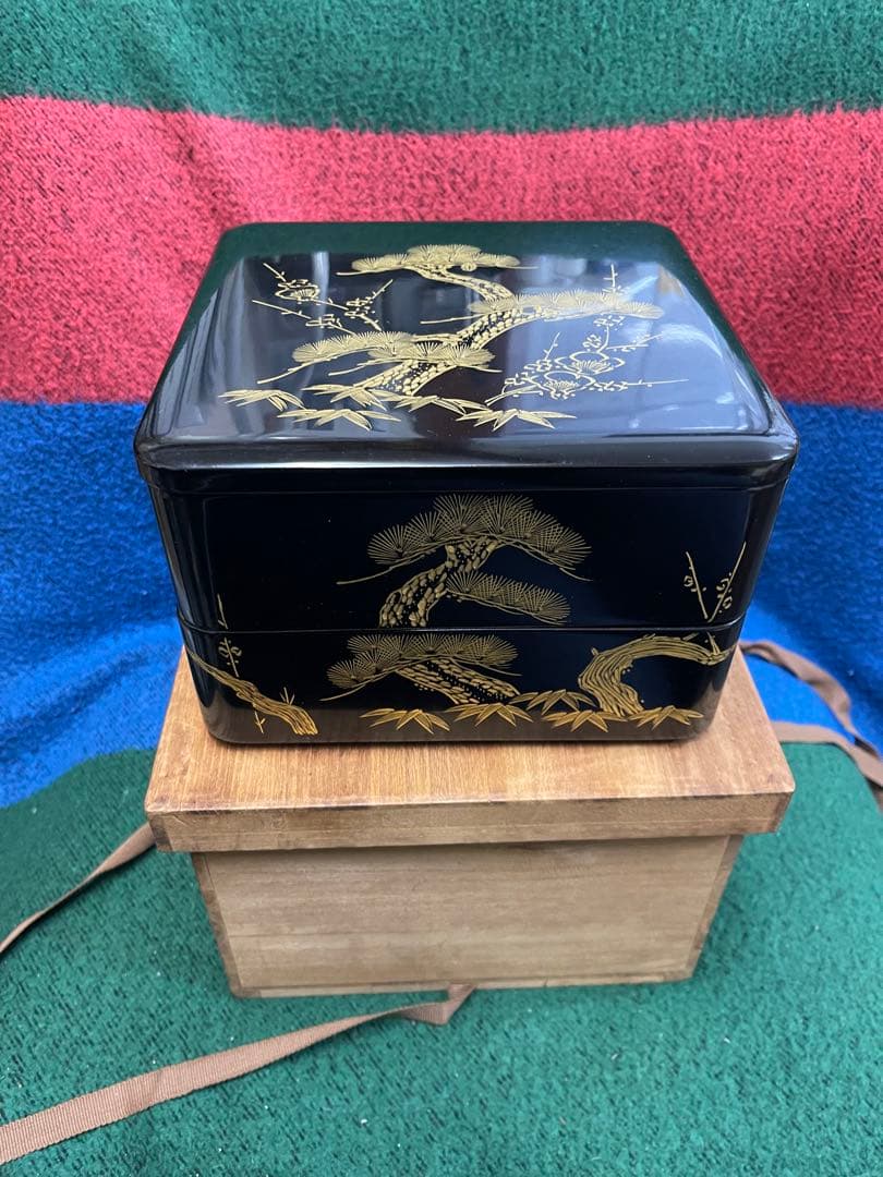 WAKO 銀座和光 漆器 重箱 二段 松竹梅 約19cm 木箱付き 伝統工芸