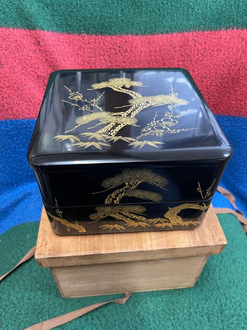 WAKO 銀座和光 漆器 重箱 二段 松竹梅 約19cm 木箱付き 伝統工芸
