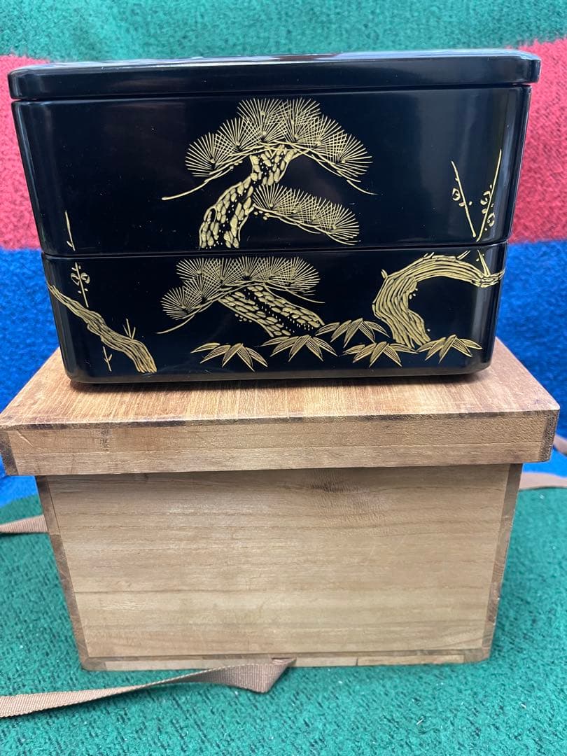 WAKO 銀座和光 漆器 重箱 二段 松竹梅 約19cm 木箱付き 伝統工芸