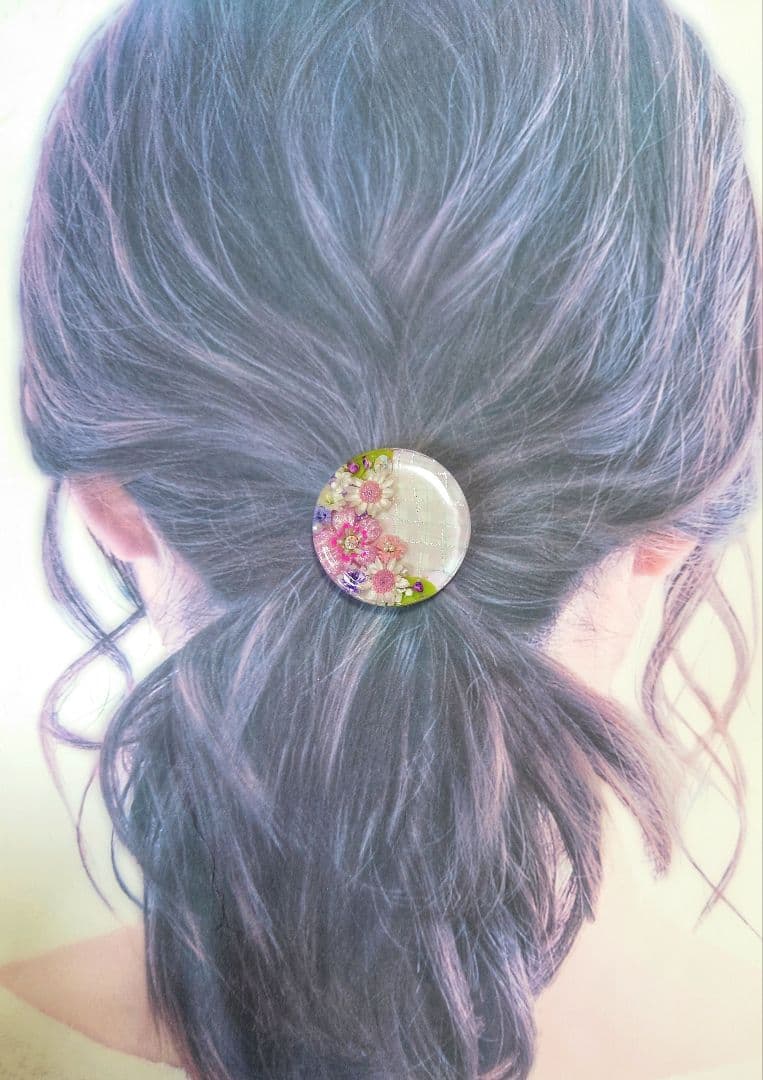 レジン　猫　ドライフラワー　ヘアゴム　ブローチ　ポニーフック　No.557