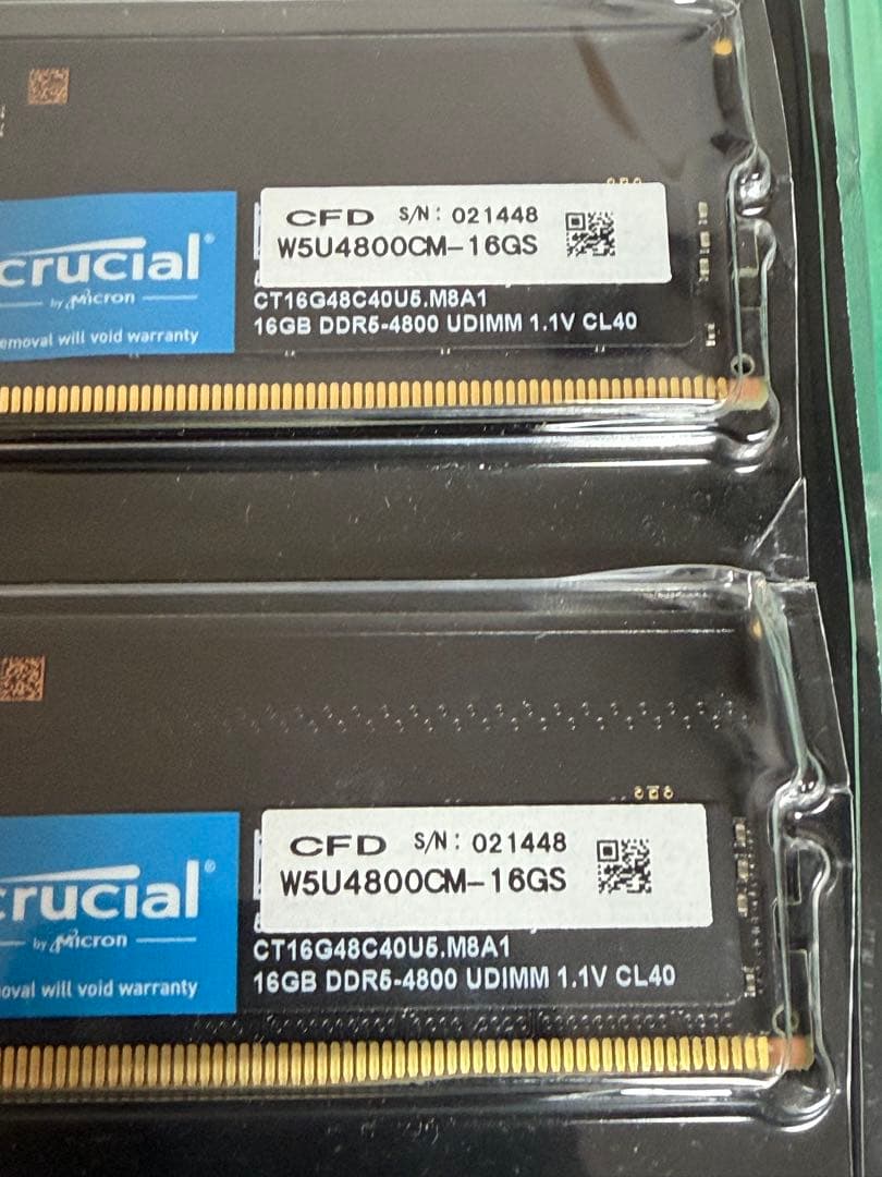 crucial DDR5 16GB W5U4800CM-16GS 2枚