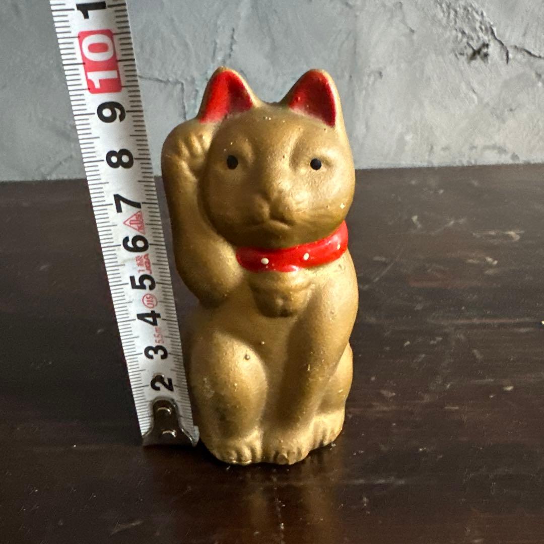 ヴィンテージおすましさん招き猫 陶器 金色 赤