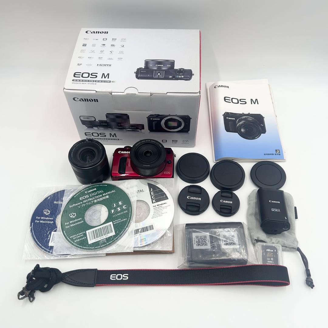 極上品　Canon ミラーレス一眼カメラ EOS M ダブルレンズキット　レッド