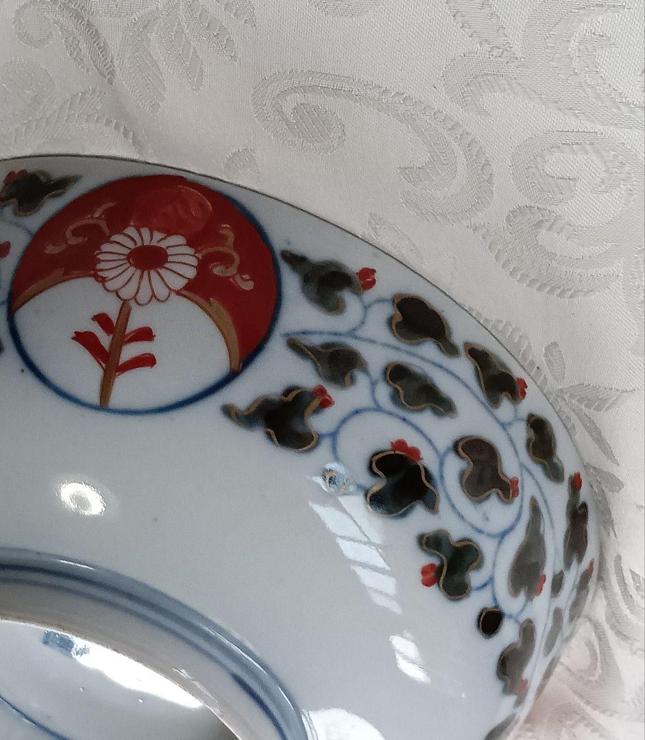 骨董　伊万里　古伊万里鉢中皿　金彩色絵　陶器　アンティークコレクション　金継ぎ