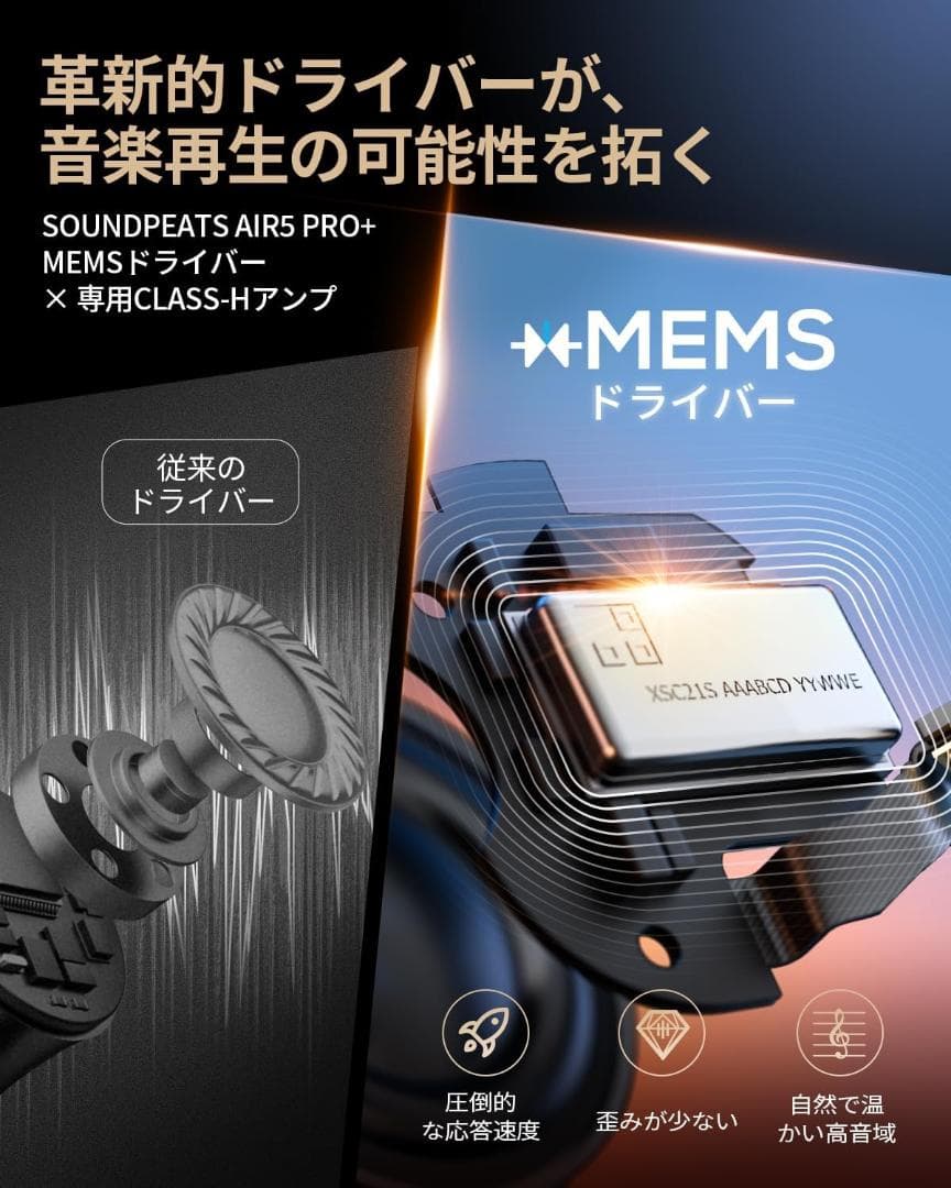 SOUNDPEATS Air5 Pro+ ワイヤレスイヤホン マイク内蔵
