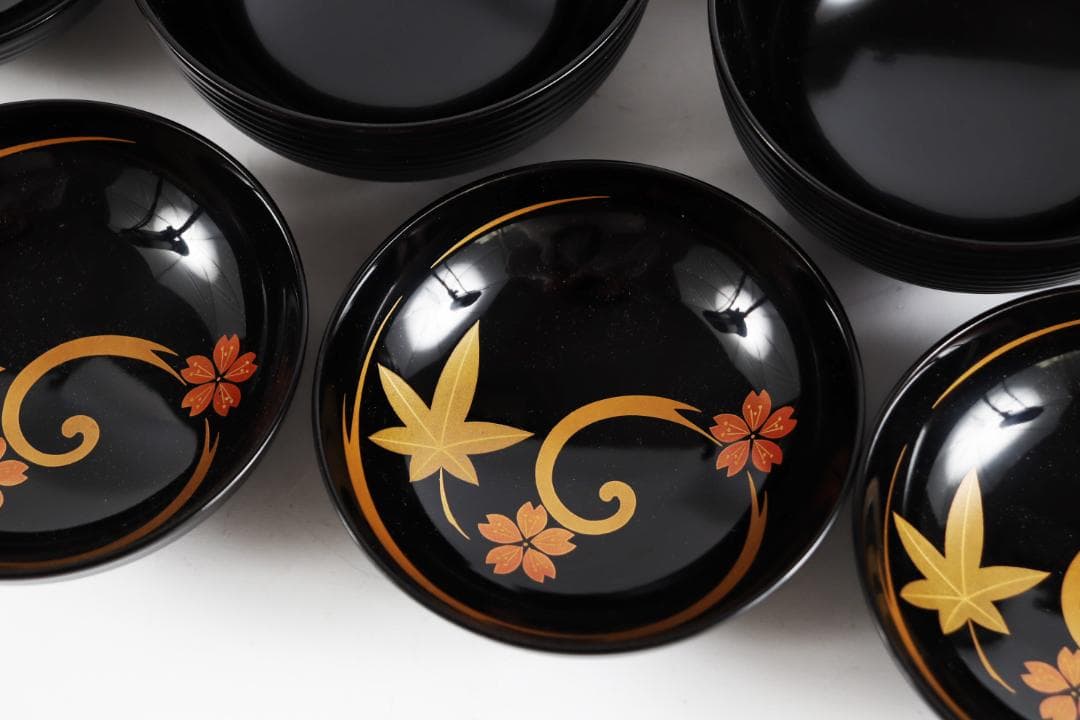 輪島塗 塗師 吉峰 蒔絵師 和 春秋蒔絵 吸物椀 五客 共箱 茶道具懐石道具会席