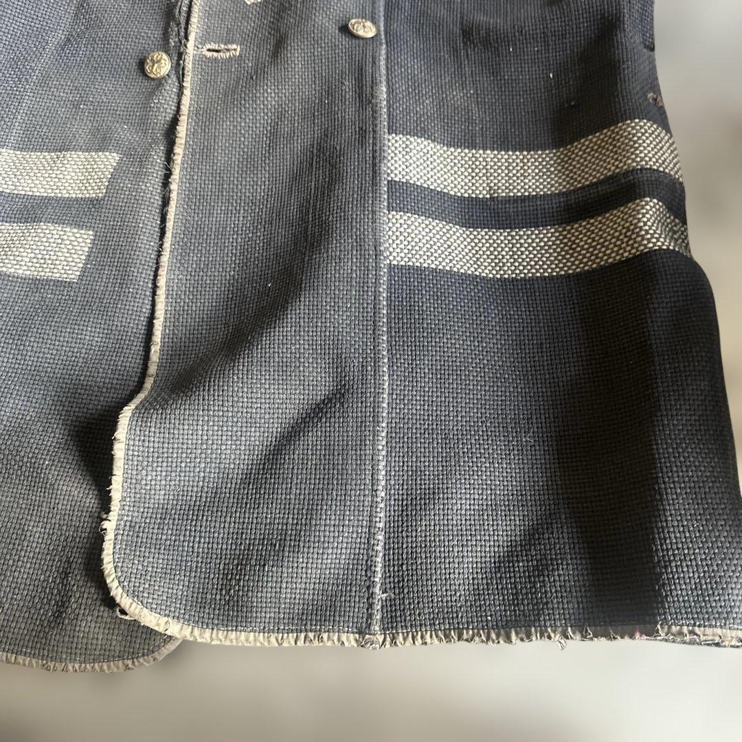 超希少品❣️刺し子　長半纏コート消防　枷染め 伝統的な日本の作業着 黒赤ストライプ