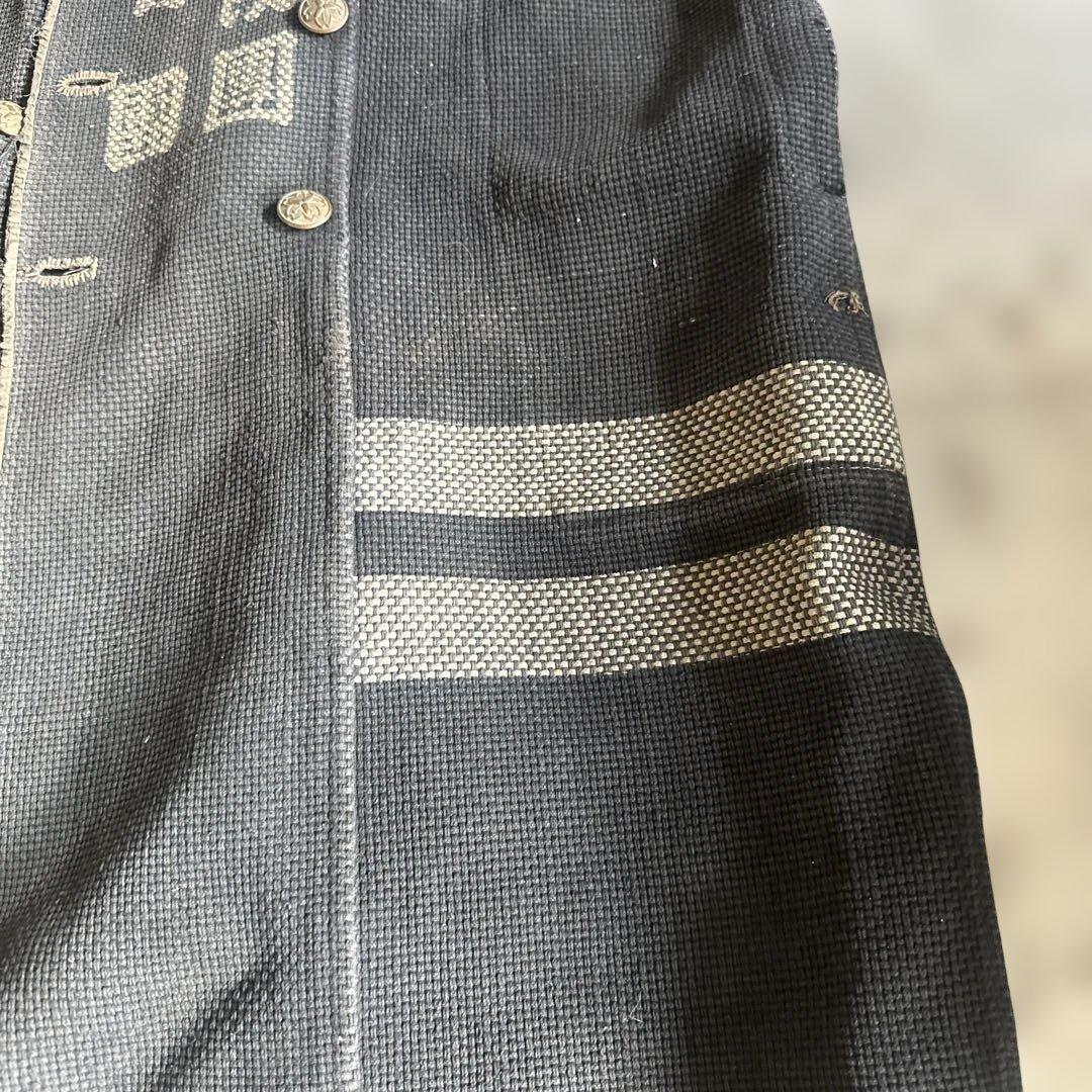 超希少品❣️刺し子　長半纏コート消防　枷染め 伝統的な日本の作業着 黒赤ストライプ