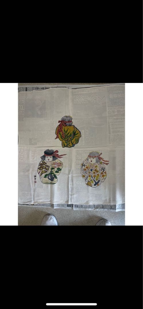 片岡球子  名作原画風呂敷   絹100%  ちりめん縮緬    未使用品