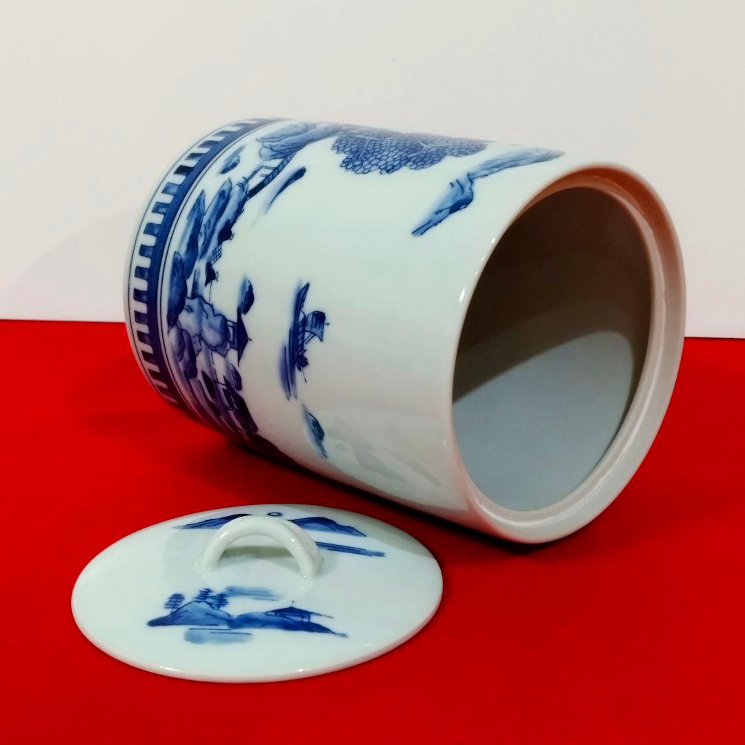 【特売】【美品】正村千馨造 染付山水水指 共箱・共布 ～格調高い山水景を愉しむ～