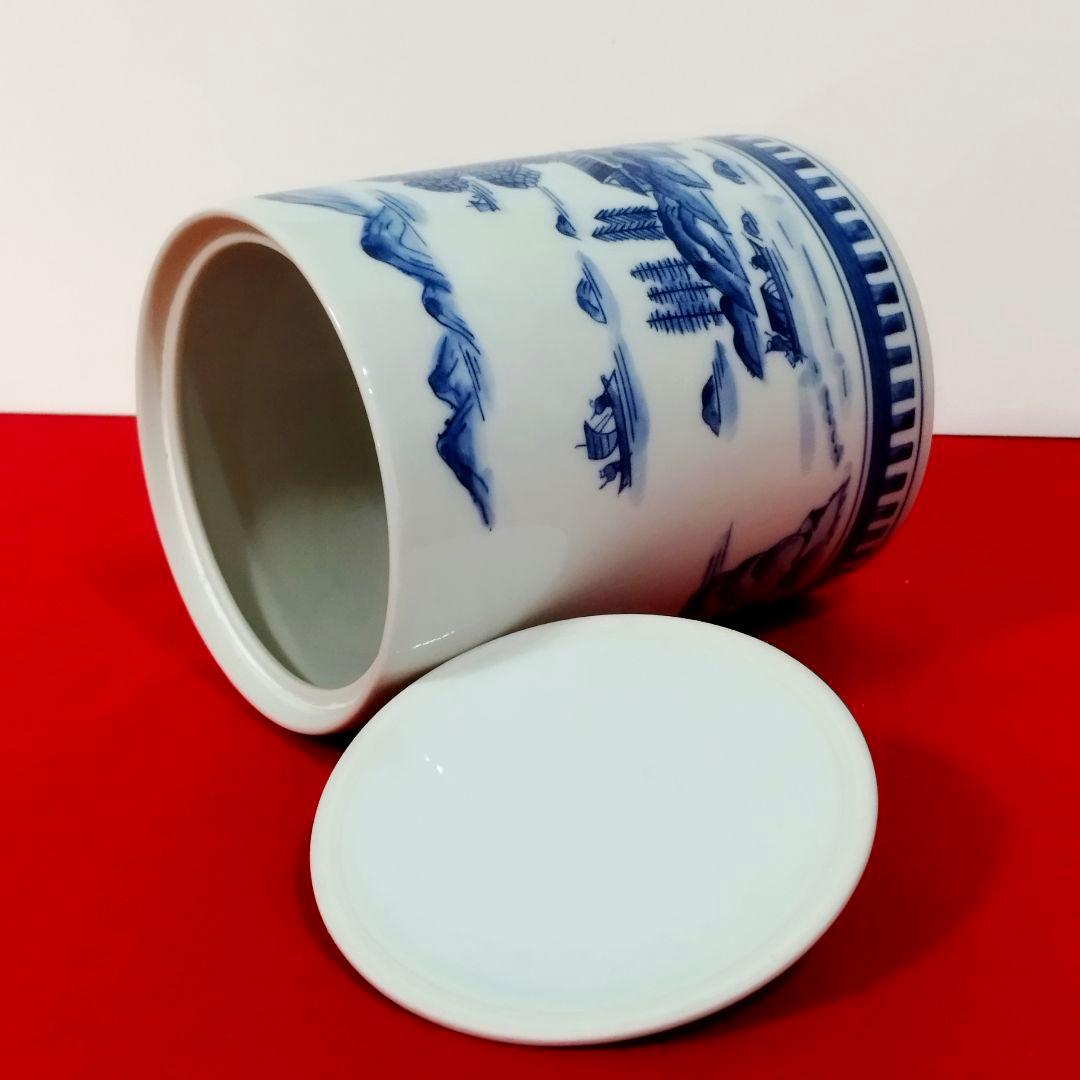 【特売】【美品】正村千馨造 染付山水水指 共箱・共布 ～格調高い山水景を愉しむ～