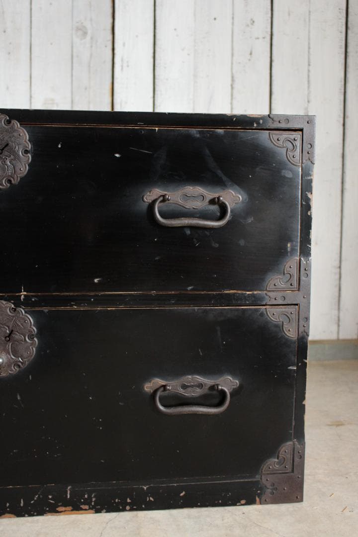 丸金具　庄内箪笥　2段　タンス　収納　古家具　古民家　時代家具