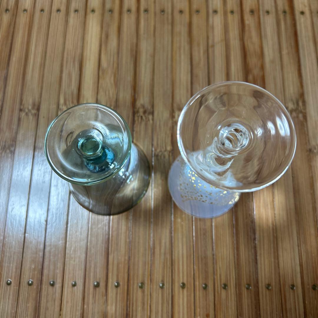 作家　ガラス作家　上島あいこ　酒器　酒盃　　グラス　2種　金彩　金箔　吹きガラス