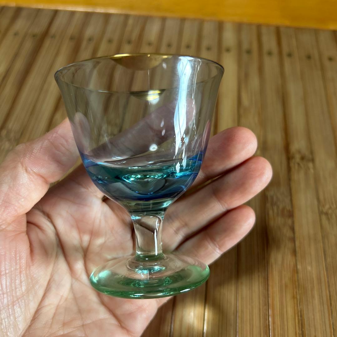 作家　ガラス作家　上島あいこ　酒器　酒盃　　グラス　2種　金彩　金箔　吹きガラス