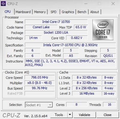 CPU intel CPU Core i7-10700 8c16t TB4.8GHz