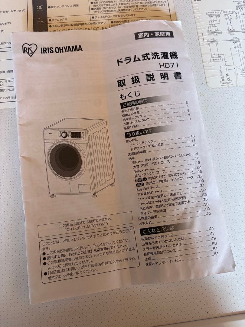 アイリスオーヤマ　ドラム式洗濯機7.5kg HD71-W/S 2019年