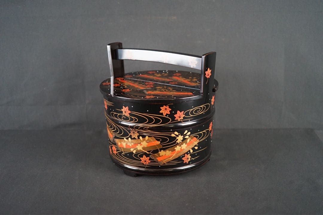 花筏蒔絵 手桶水指 時代物 共箱 茶道具
