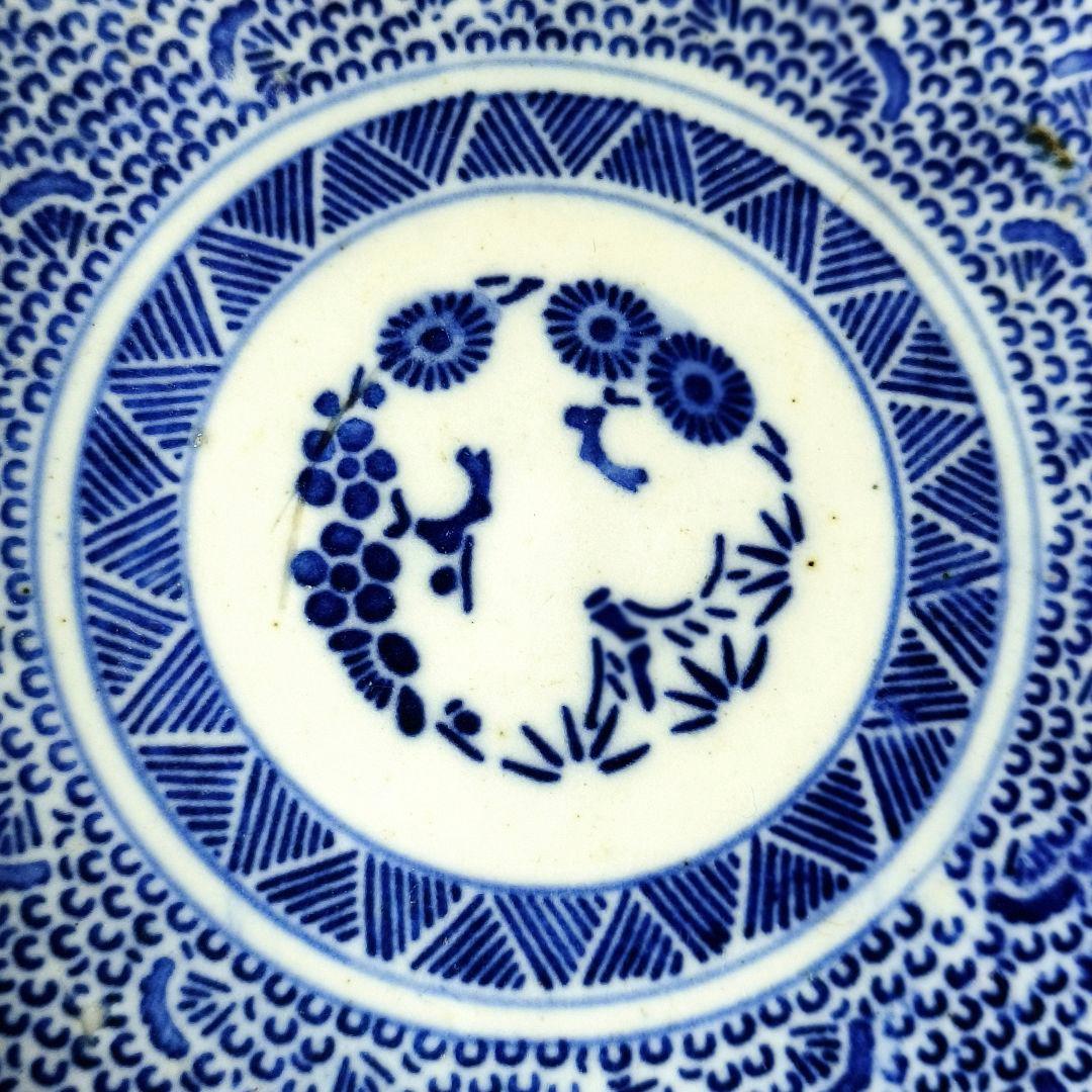 古伊万里 染付 微塵唐草 唐草文 なます皿 膾皿 江戸期 旧家蔵出し５客 古美術