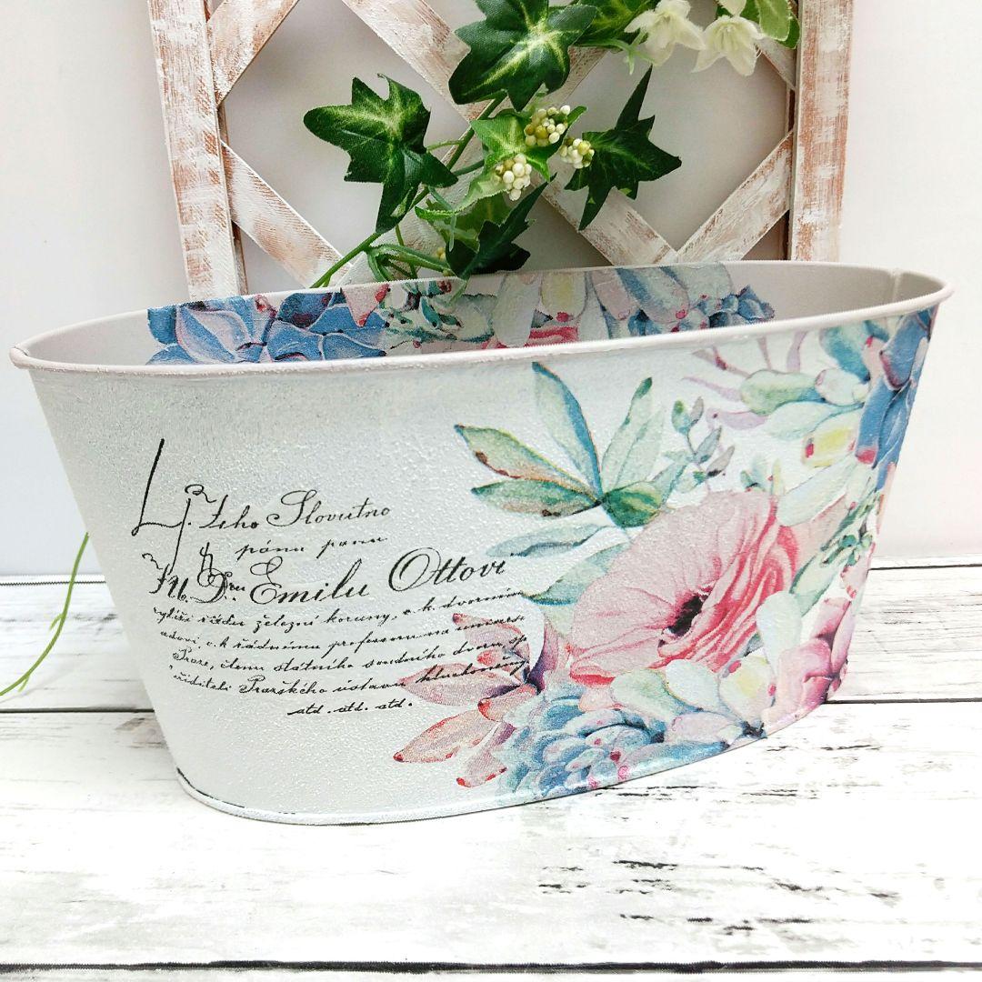 デコパージュ ꔛ‬ꕤ インテリア雑貨*鉢カバー*リメ缶 *小物入れ*薔薇 *多肉