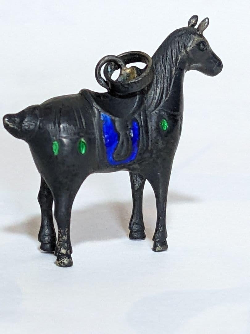 ♦刻印975 極小銀細工 馬 ペンダント 西洋 中国七宝焼？象嵌 珍物 骨董品