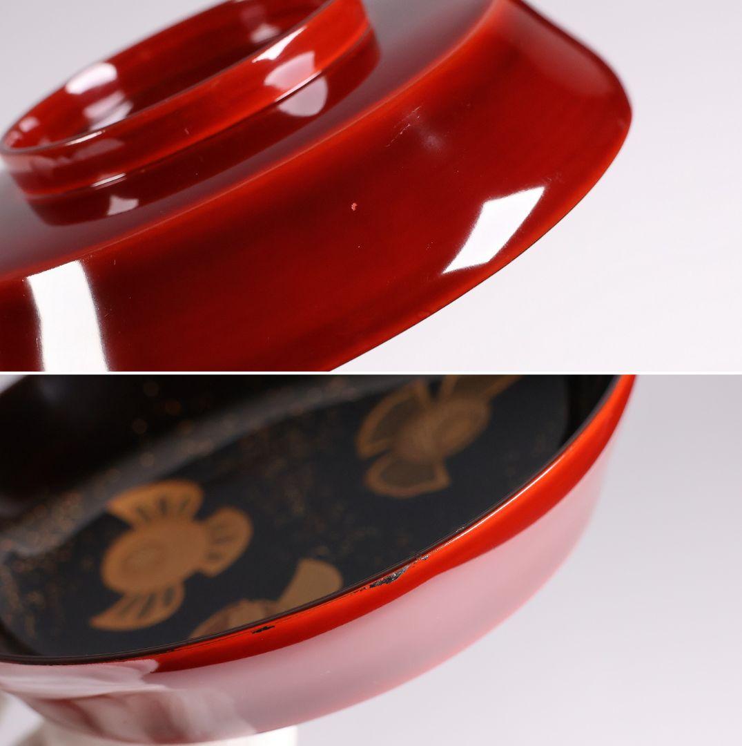 【CM430】天然木漆塗 ふくら雀金蒔絵 溜塗内黒 煮物椀一客 福良雀 大正昭和
