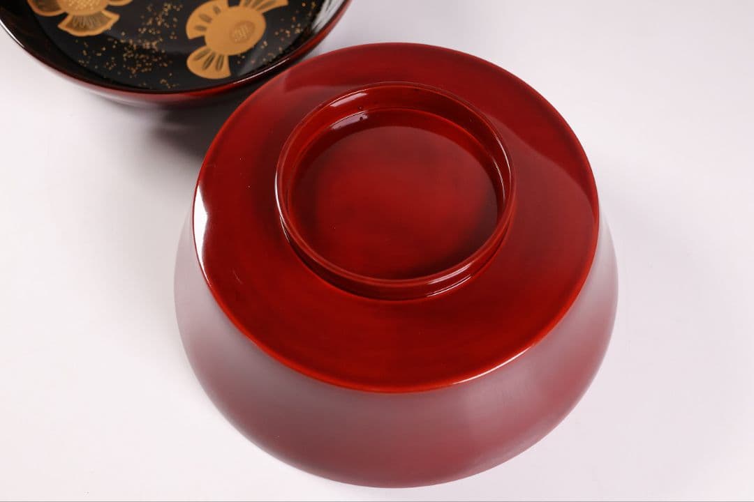 【CM430】天然木漆塗 ふくら雀金蒔絵 溜塗内黒 煮物椀一客 福良雀 大正昭和